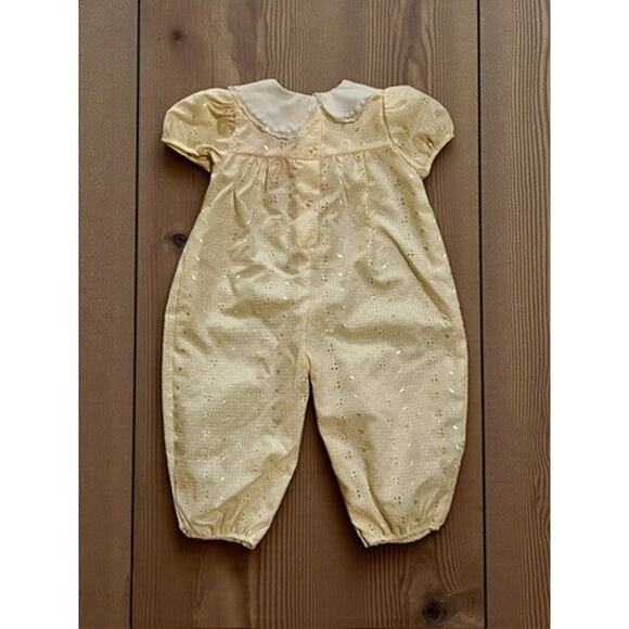 Vintage Rose Cottage Infant Romper Outfit-18M-NWT-Yellow Eyelet Lace Baby-Easter - Picture 2 of 8